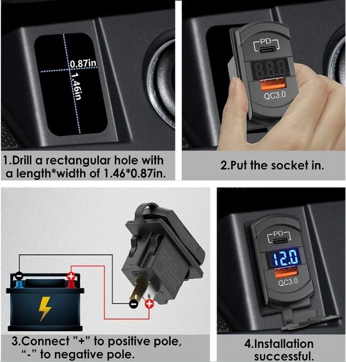 12v 24v Usb Charger Rocker Switch Fast Charge Socket Waterproof Quick Dual Pd Qc3.0 For Cars Boat