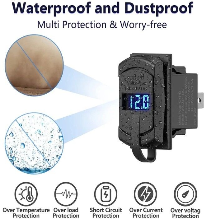 12v 24v Usb Charger Rocker Switch Fast Charge Socket Waterproof Quick Dual Pd Qc3.0 For Cars Boat