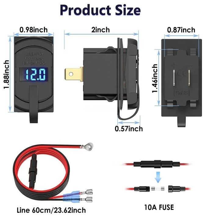 12v 24v Usb Charger Rocker Switch Fast Charge Socket Waterproof Quick Dual Pd Qc3.0 For Cars Boat