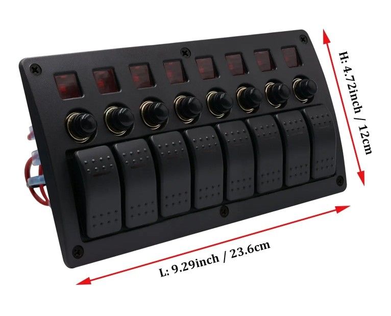 On Off Aluminium Rocker Switch Panel Waterproof 8 Gang 3 Pin Circuit Breaker Overload Protection