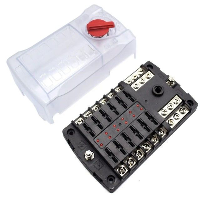 Standard Blade Fuse Box With Positive & Negative Busbars - 12 Way FUSE BOX WITH NEGATIVE BUS