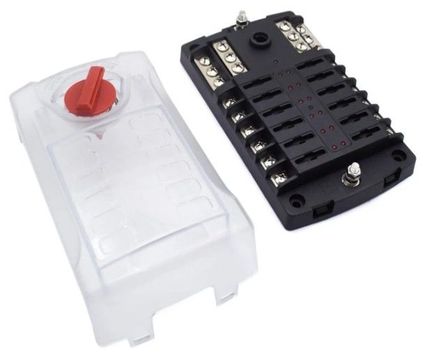 Standard Blade Fuse Box With Positive & Negative Busbars - 12 Way FUSE BOX WITH NEGATIVE BUS
