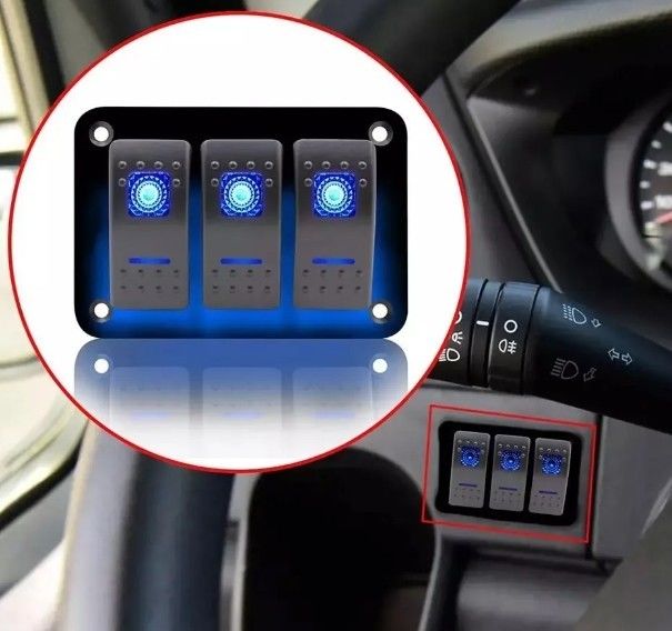 DC 12V 24V Blue LED Backlit 3 Gang Aluminum 5 Pin ON Off Toggle Rocker Switch Panel