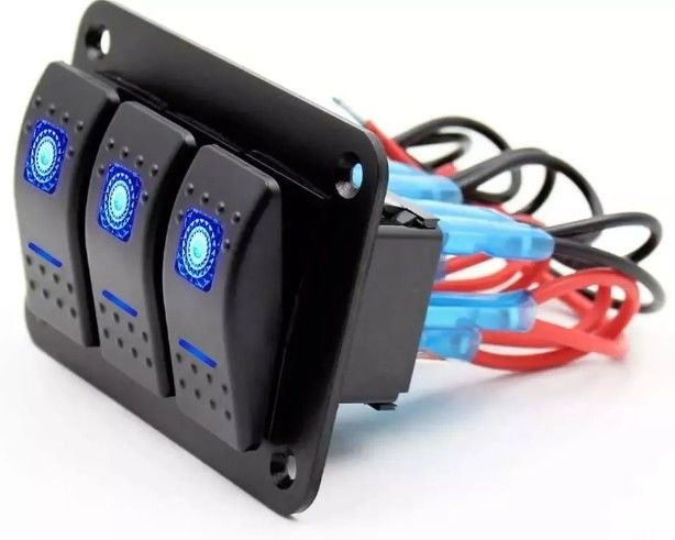 DC 12V 24V Blue LED Backlit 3 Gang Aluminum 5 Pin ON Off Toggle Rocker Switch Panel