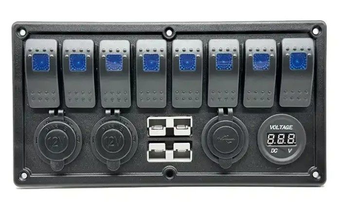 12V 8 Way Gang Rocker Switch Panel With W/ 50A Dual Anderson Plugs Accessory Power Socket & Dual USB