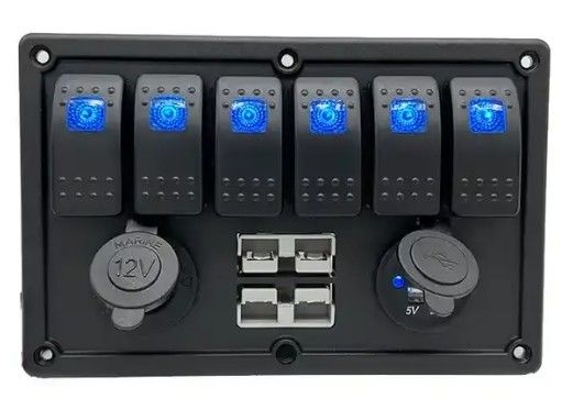 12V 8 Way Gang Rocker Switch Panel With W/ 50A Dual Anderson Plugs Accessory Power Socket & Dual USB