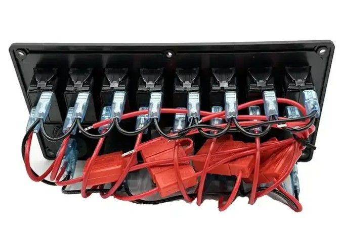 12V 8 Way Gang Rocker Switch Panel With W/ 50A Dual Anderson Plugs Accessory Power Socket & Dual USB