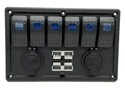 12V 8 Way Gang Rocker Switch Panel With W/ 50A Dual Anderson Plugs Accessory Power Socket & Dual USB
