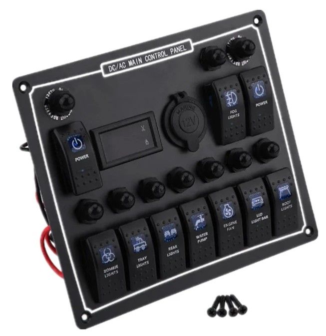 10 Gang Switch Panel USB Fast Dual Charger Socket Panel With Light Multi Function Boat Switch Panel Marine Power System