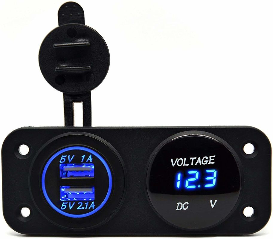 DC 12V 24V LED Digital Voltmeter Dual USB Outlet Power Socket Panel 3.1A Charger