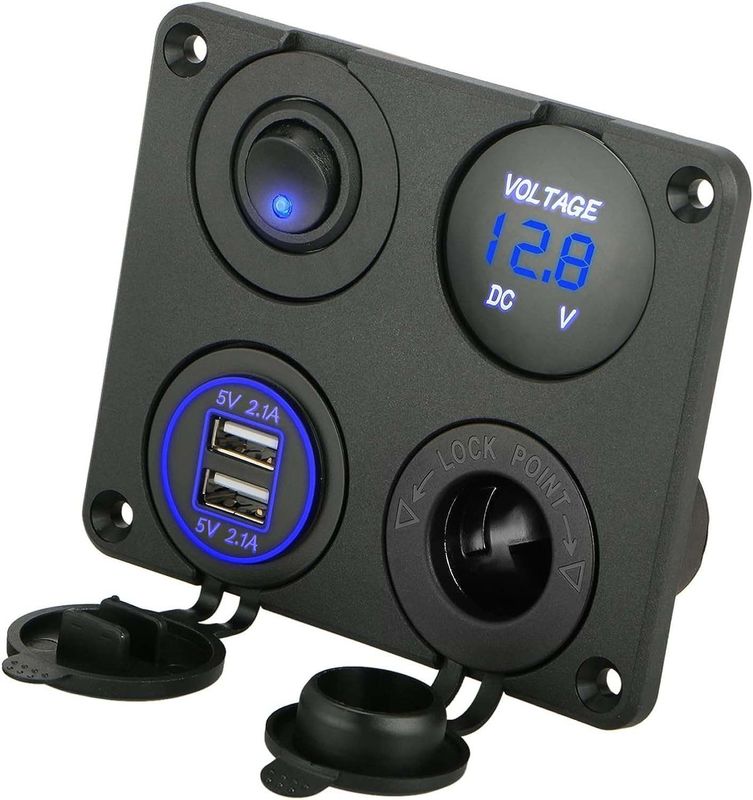 Custom Automotive Switch Panel Cigarette Lighter Socket & LED Lighted ON Off Rocker Toggle Switch