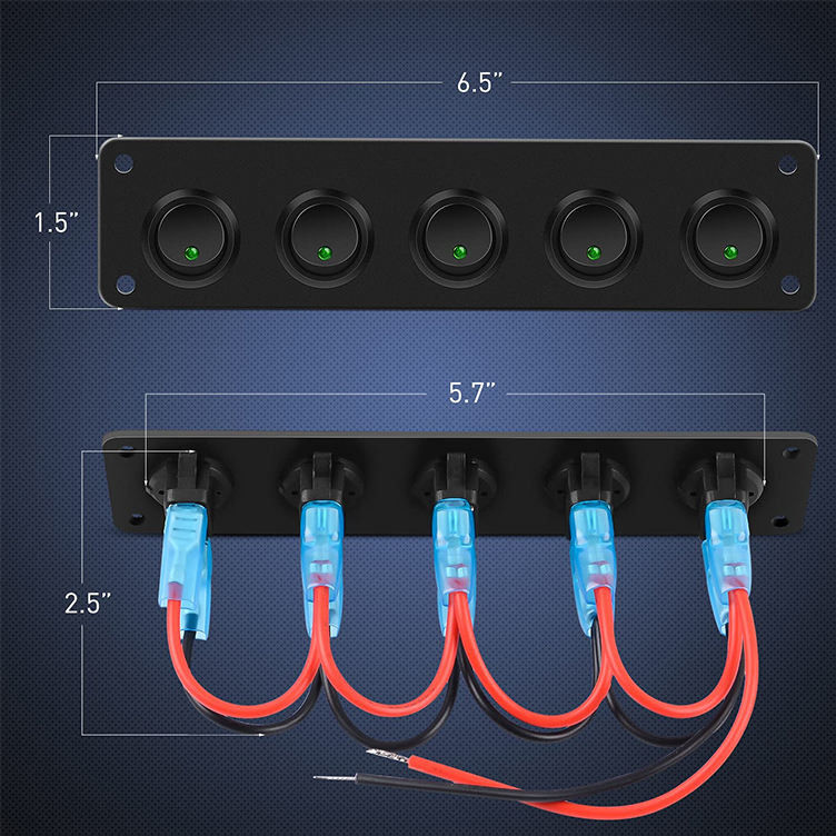 5 Gang Rocker Switch Panel 20A 3 Pin On Off 12V Green Toggle Switch For Cars Trucks Boats