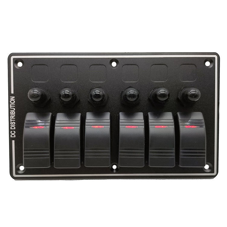 DC 12V 6 Gang Rocker Switch Panel With Red Light LED For Car Boat
