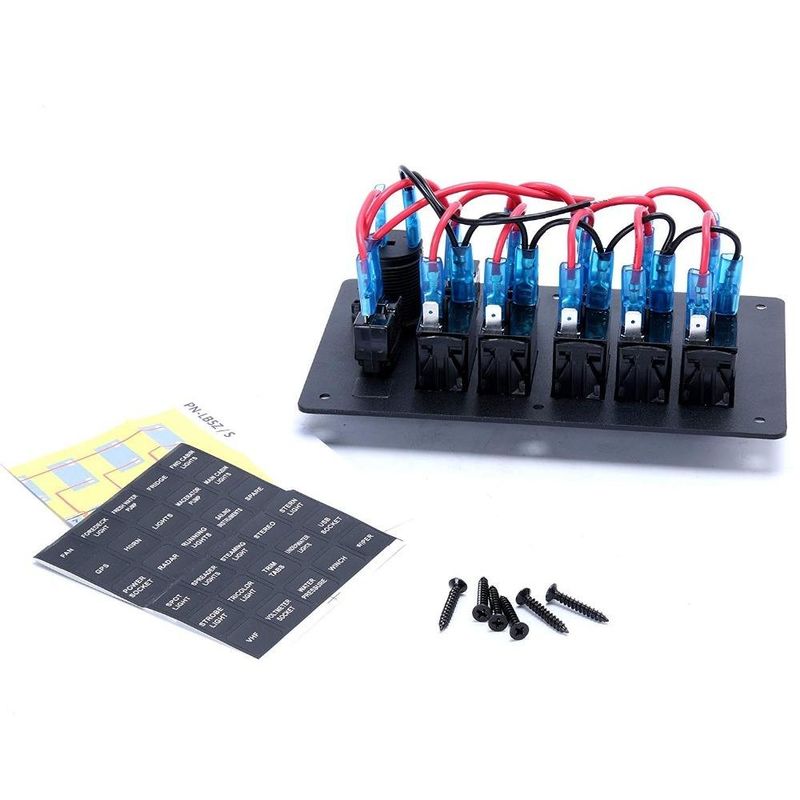 DC 12V 6 Gang Rocker Switch Panel With Red Light LED For Car Boat