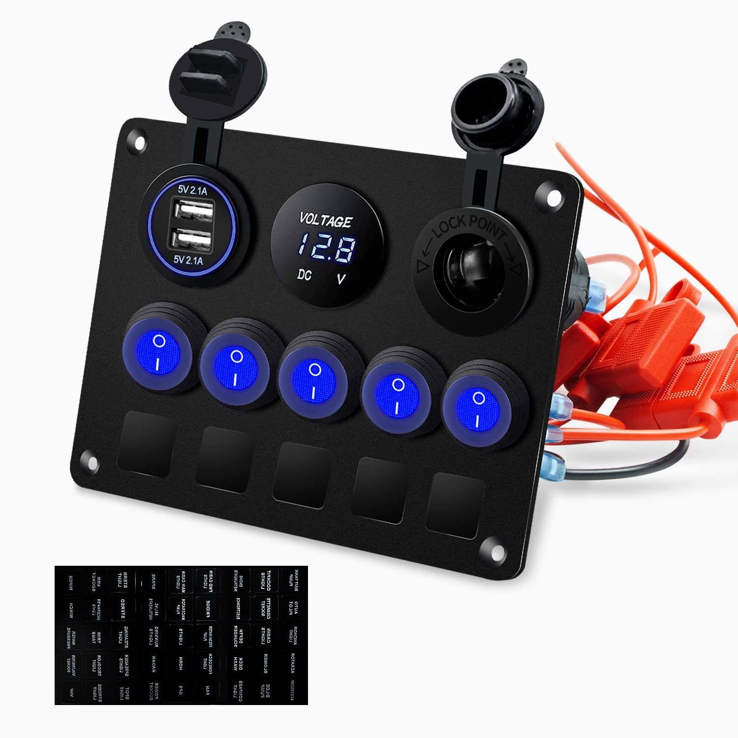 5 Gang Waterproof Rocker Switch Panel With Dual USB Slot Socket With ...